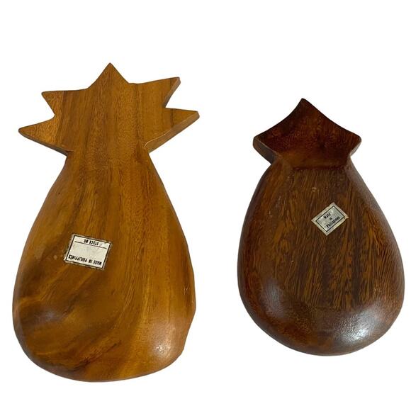 Set of 2 Carved Wooden Pineapple Shaped Bowls Made in Philippines MCM Vintage - Picture 3 of 15
